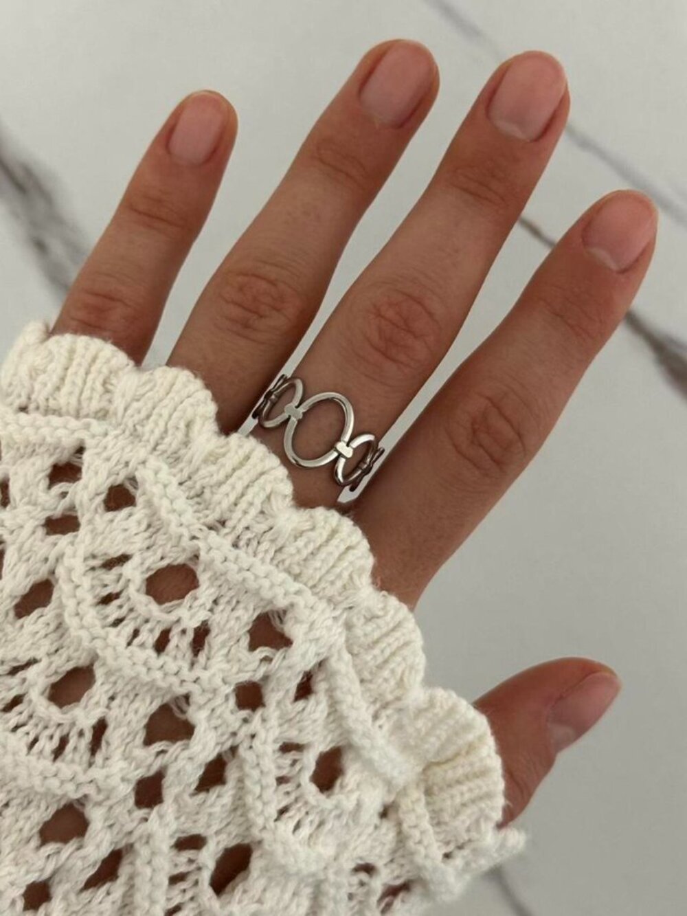 Sku0599 Vintage Silver Women Minimalist Adjustable Ring Stainless steel+gift bag
